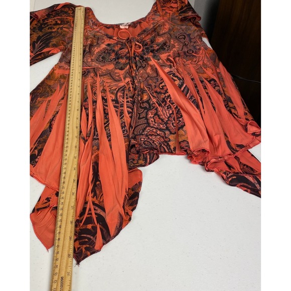 REINA Vintage Y2K Floral Top Womens Sublimation Flare Sleeve Heart Neck Sz 1 (M) - Picture 9 of 11